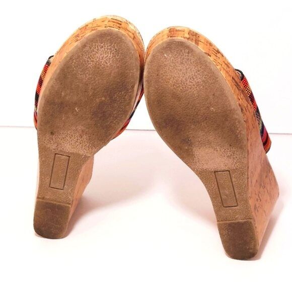 MONTEGO Bay Womens Size 6.5 Wedge Sandal Striped Rainbow Slip On Heel Colorful - Picture 7 of 11